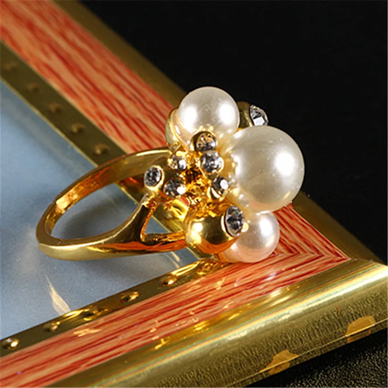 WalerV New Gold Color Ring for Women Set Fashion Charm Luxury White Round Three Pearl Rings Prom Party Wedding Jewelry Finger | Украшения и