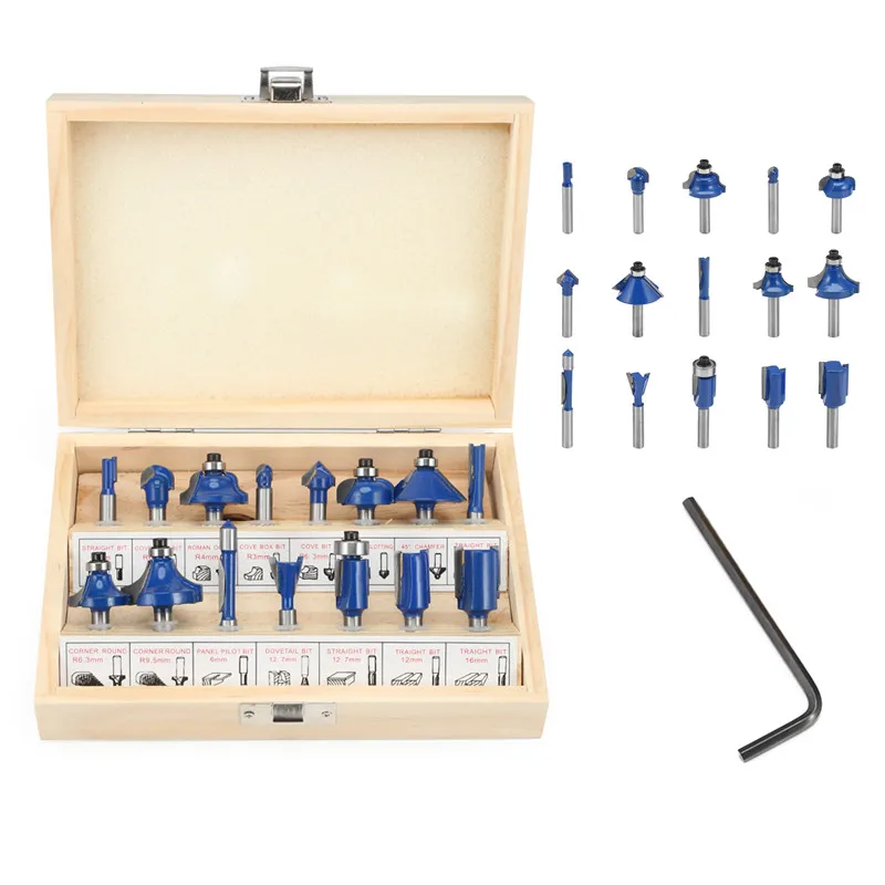 15pcs with Wrench 35000 об/мин деревообрабатывающий электрический триммер фрезерование древесины гравировальный долбежный обрезной станок ручная машинка для резки дерева маршрутизатор - Цвет: 15pcs with Wrench