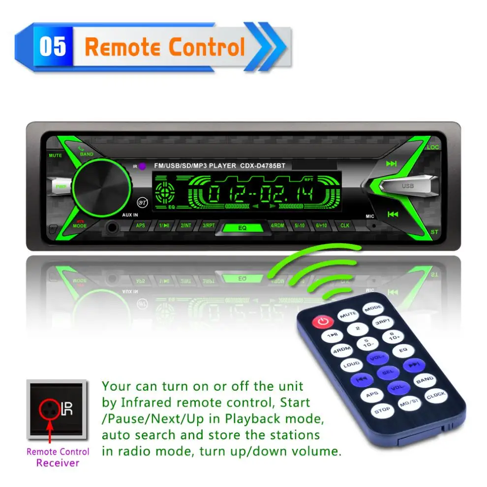 Автомагнитола с Bluetooth 12 В 1 Din 4x60 Вт стерео MP3 плеер 7 цветов светильник Передняя
