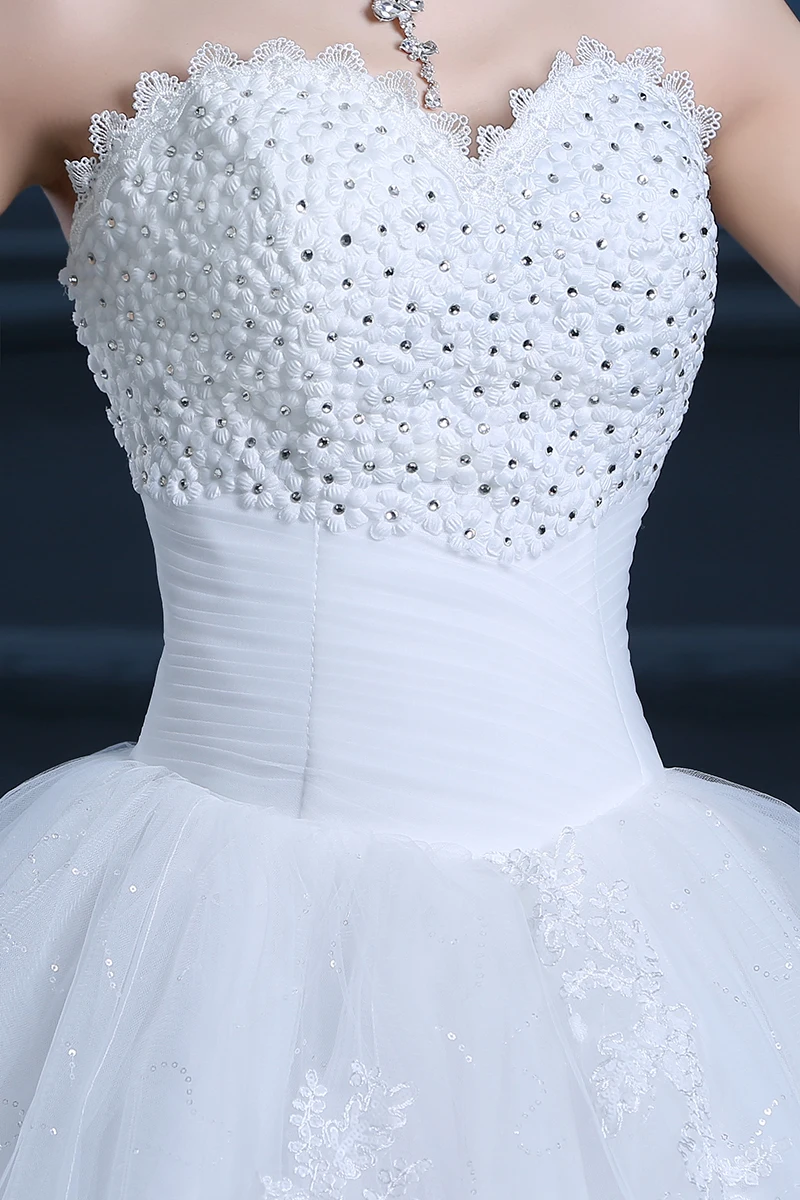 CX блеск Simple без бретелек Кружева Цветы свадебное платье невесты бальный наряд BODA