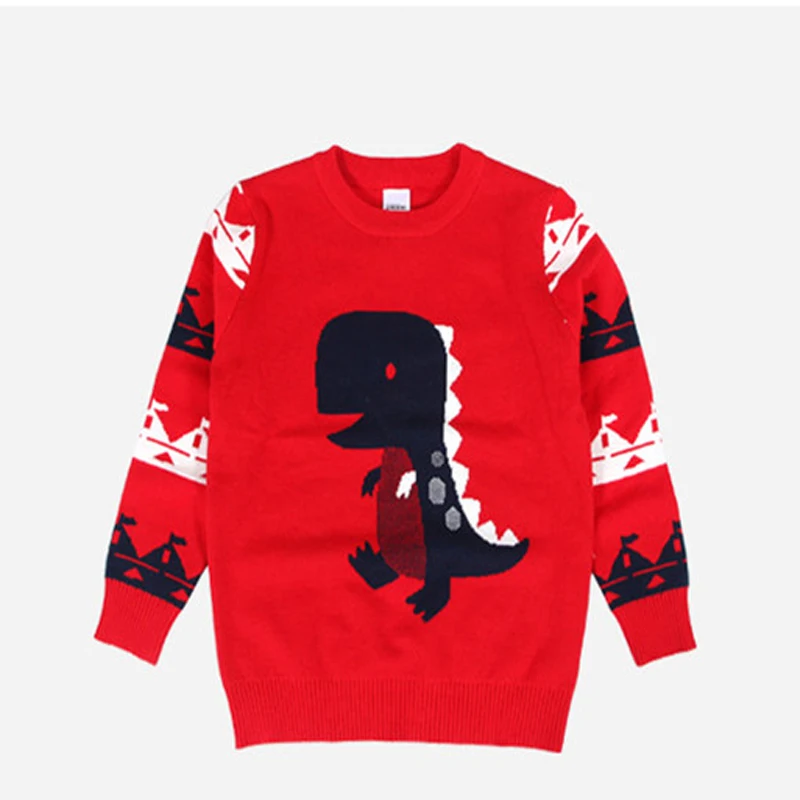 Autumn Winter Hot Sale Baby Boys Clothes Sweater Pattern Cartoon Dinosaur Cotton Soft Pullover Preppy Style Student Sweater - Цвет: red