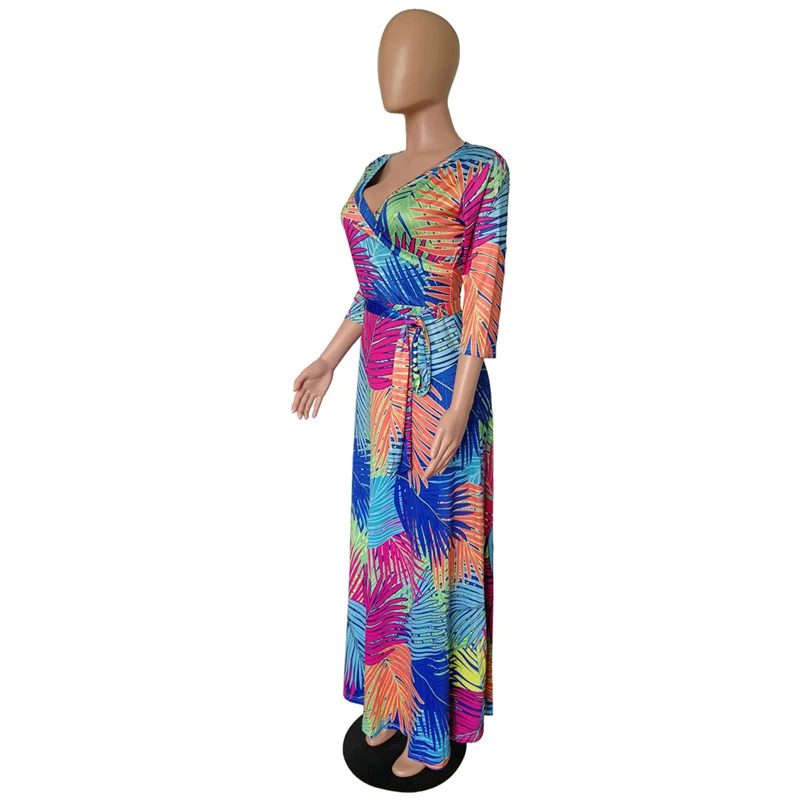 Платье женское длинное с V-образным вырезом пикантное праздничное пляжное в