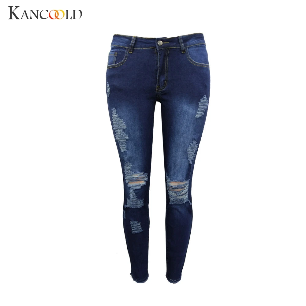 Женские джинсы карандаш kangcoold облегающие с дырками брюки для фитнеса офиса