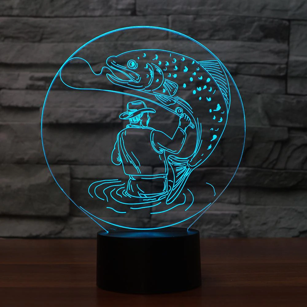 3D Мужская большая рыбка настольная лампа 7 видов цветов Изменение LED визуальный