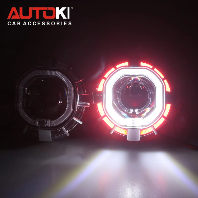 Autoki новый двойной Цвет светодиодный Ангельские глазки DRL с H1 мини Hi/низкая bi xenon