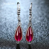 jiashuntai retro 100 925 sterling silver earrings for women vintage red ruby gemstone earrings jewelry female