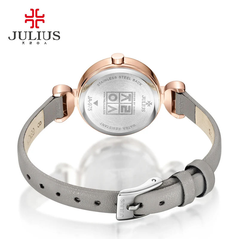 Элегантные женские часы Julius тонкие с кожаным ремешком кварцевые кристаллами