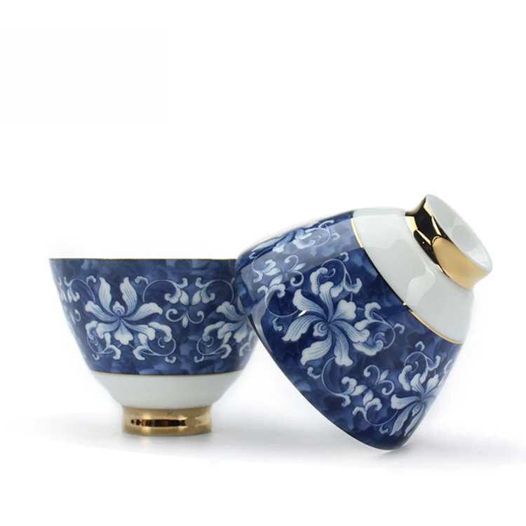 100 мл Цзиндэчжэнь традиционная позолоченная сине белая керамическая чайная