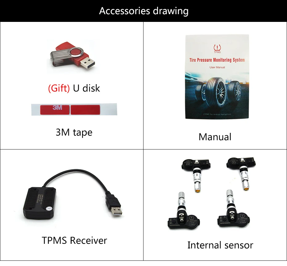 Junsun USB система мониторинга давления в шинах Система Android навигационная система TPMS с 4 внутренними датчиками для автомобильного DVD плеера навигация