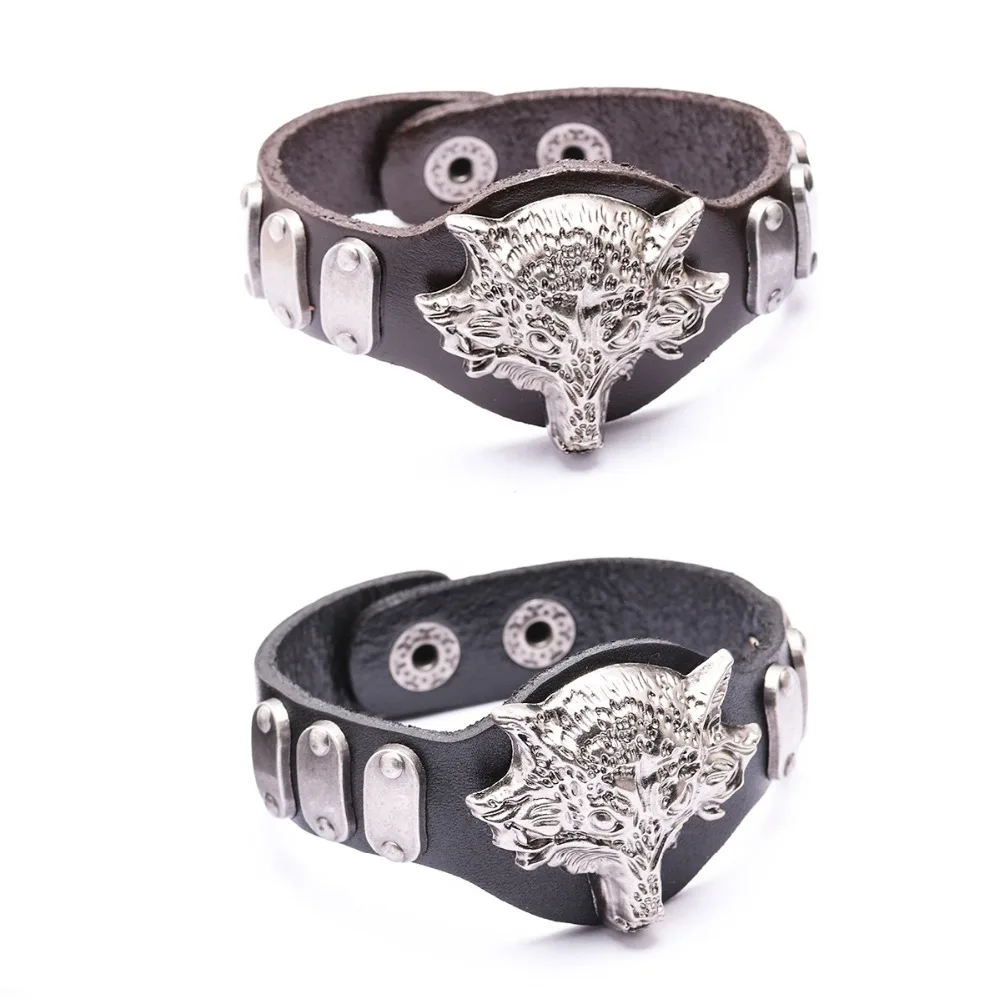 XINYAO 2019 Geunine Leather Charm Wolf Bracelet Punk Style Black Cuff Bangle Male Gothic Spike Jewelry Best Gift | Украшения и