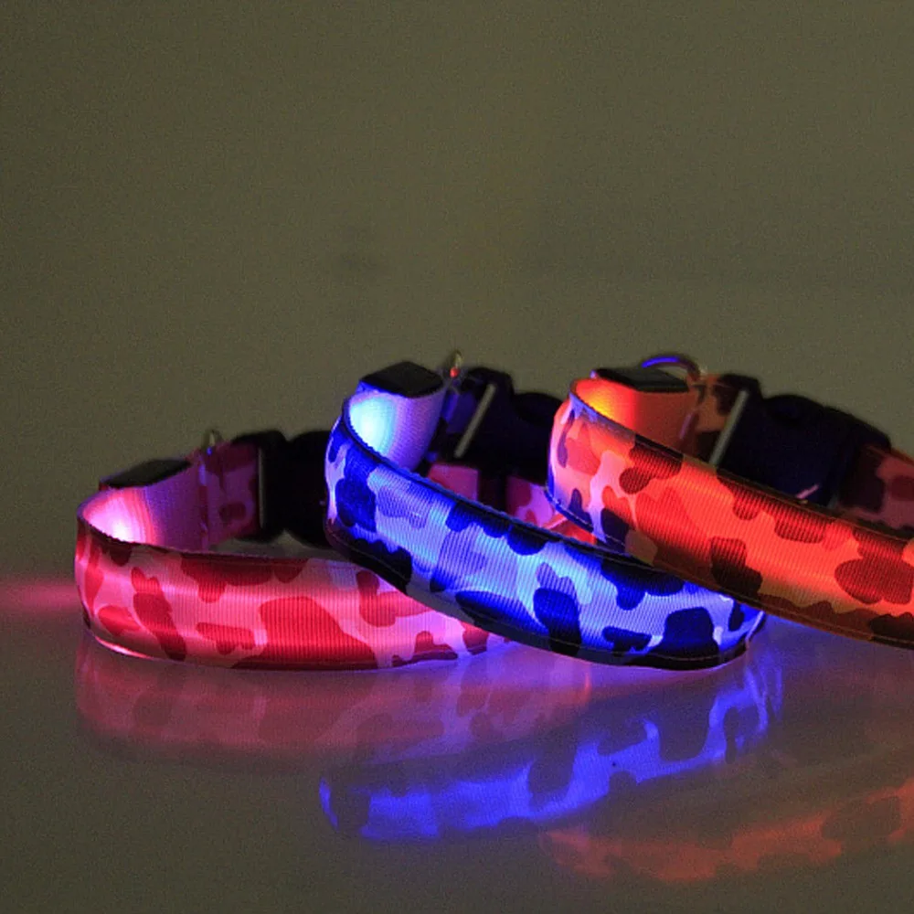 Светодиодный Камуфляжный ошейник для собак светящийся ночник мигающий в темноте