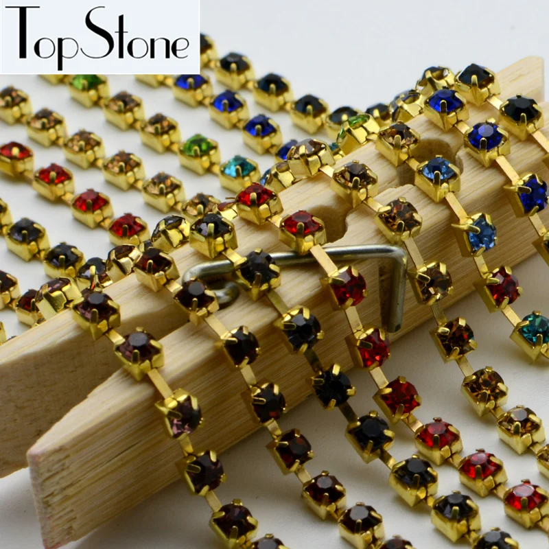 Приблизительно 1440 шт. блестящие хрустальный Кубок Цепи золото медное основание