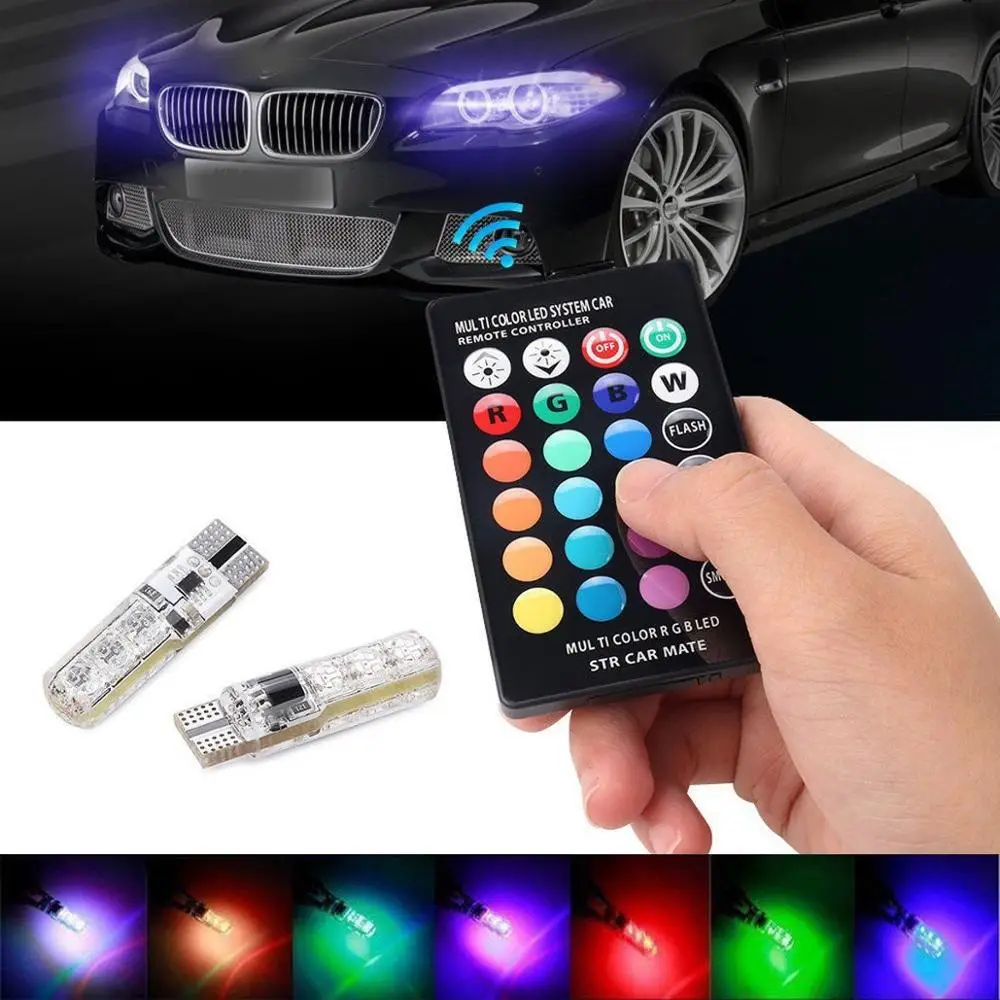 2X T10 5050 W5W 6 SMD пульт дистанционного управления RGB LED Автомобильный купол лампа для