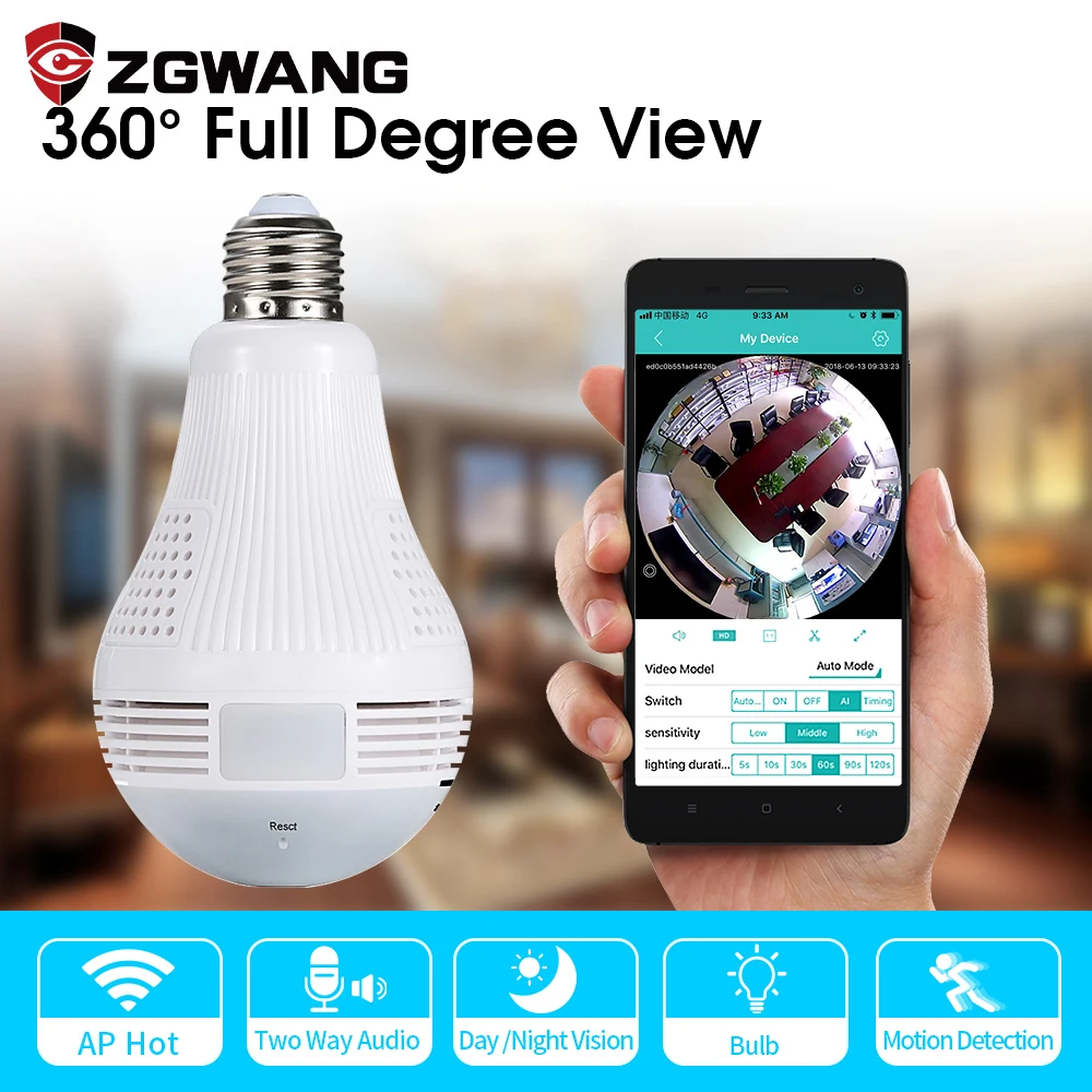 Беспроводная IP камера видеонаблюдения рыбий глаз 960P 360 градусов|ip camera indoor|ip