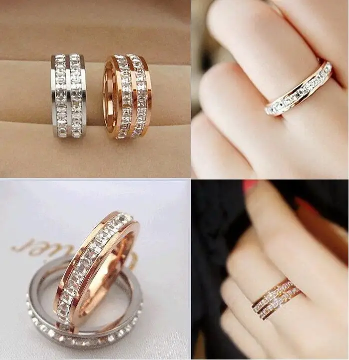 Кольцо из титановой стали с фианитом обручальное ювелирное изделие под розовое