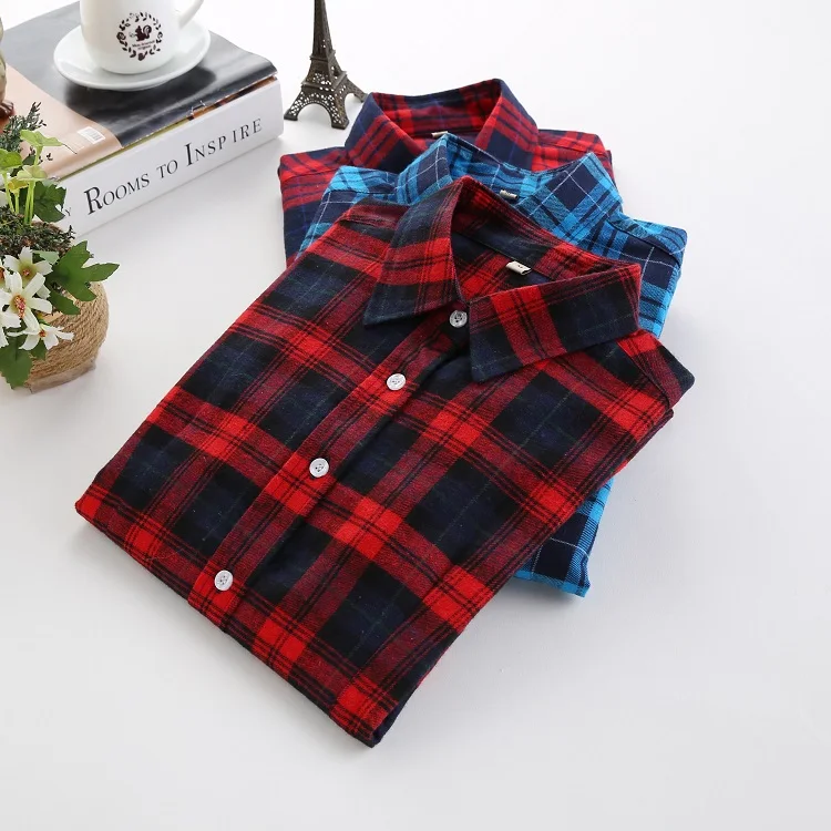 2017 весенние модные женские блузки рубашки с длинным рукавом фланелевые