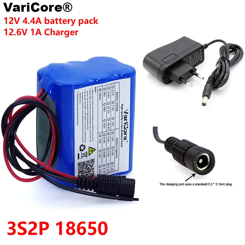 VariCore 12 В 4400 Ач 18650 мАч 6 батарея с BMS Защитная литиевая плата + в 1A зарядное