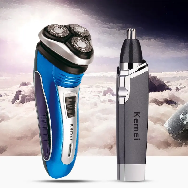 Blue Shaver Trimmer 3D плавающая головка перезаряжаемая электробритва с тройным лезвием Barbeador для мужчин триммер для бороды Триммер для лица ушей Триммер для носа машинка для стрижки волос тример - Цвет: Blue Shaver Trimmer