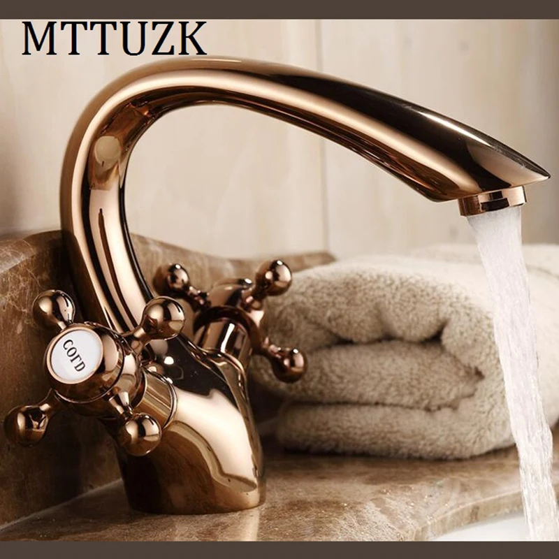 MTTUZK роскошный Европейский смеситель для раковины с длинным горлом из розового