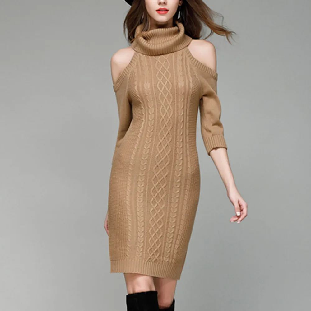 Lisli Женская водолазка с рукавом 3/4 knittedsweaters пикантные открытыми плечами вязаный