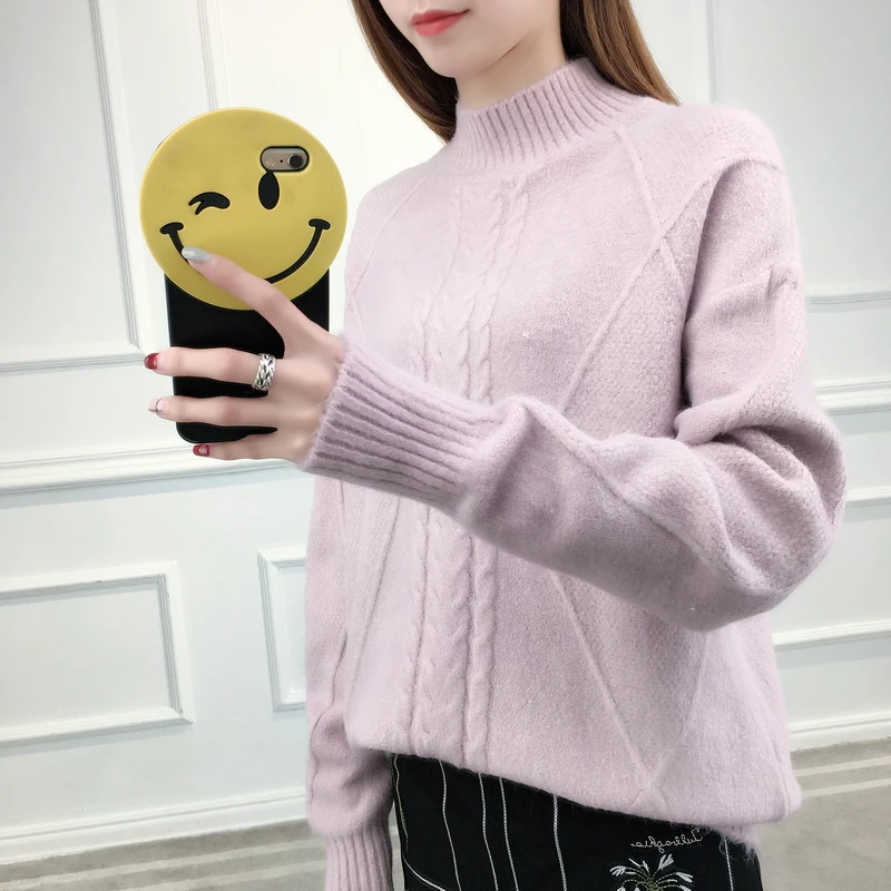 

Vintage Half Turtleneck sweater womens autumn winter solid knitted pullover Korean truien dames warm pull femme jumper