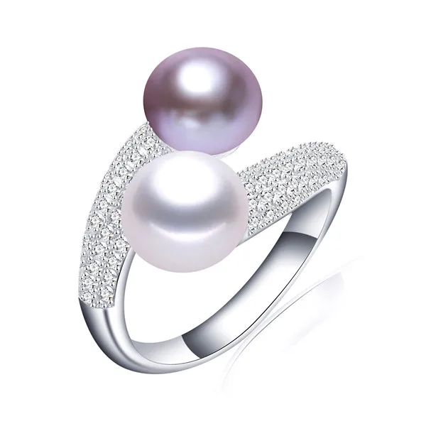 White and purple VEAMOR кольцо из стерлингового серебра 925 с высоким качеством черный жемчуг свадебные кольца для женщин и мужчин Электрический вездеход на ДУ подарочная коробка - Цвет основного камня: White and purple