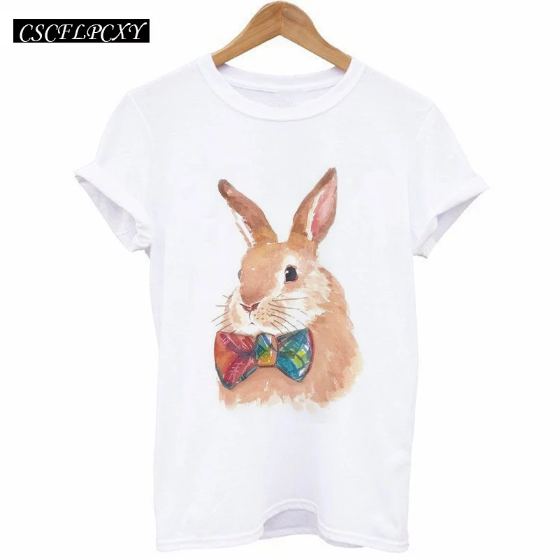 Женская футболка с коротким рукавом Camisetas Mujer белая мультяшным кроликом и