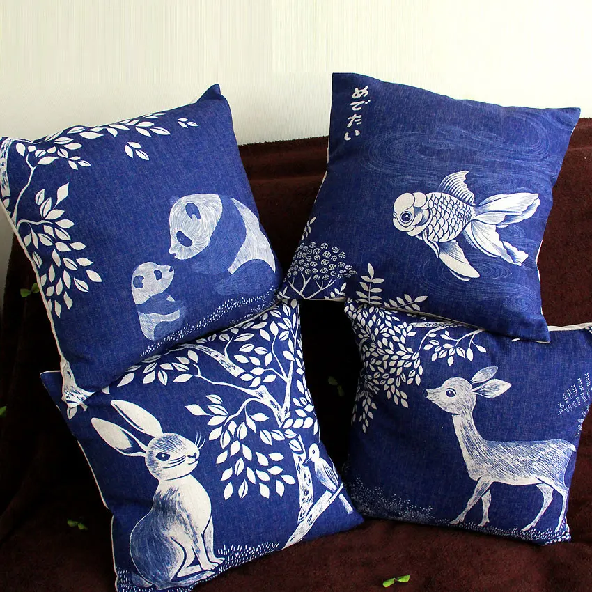 Наволочка с изображением рыбы и оленя Мультяшные животные Геометрическая