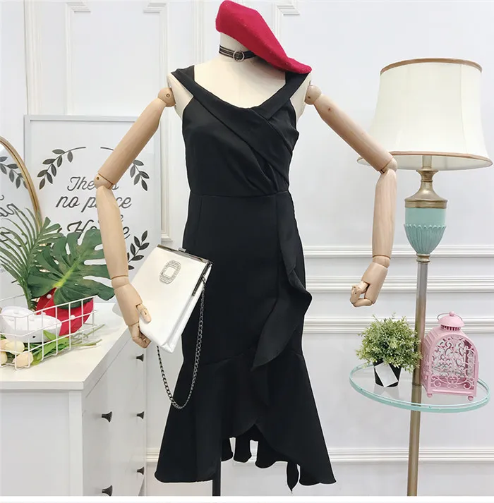 ALPHALMODA Лето Для женщин Slash шеи с оборками Vestidos Твердые Цвет Разделение Раффлед дамы сексуальное платье с русалочкой