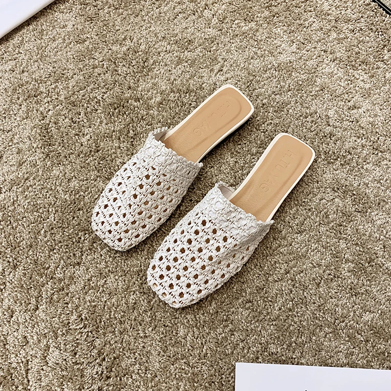 Женские летние богемные плетеные шлепанцы с вырезами Брендовые женские пляжные