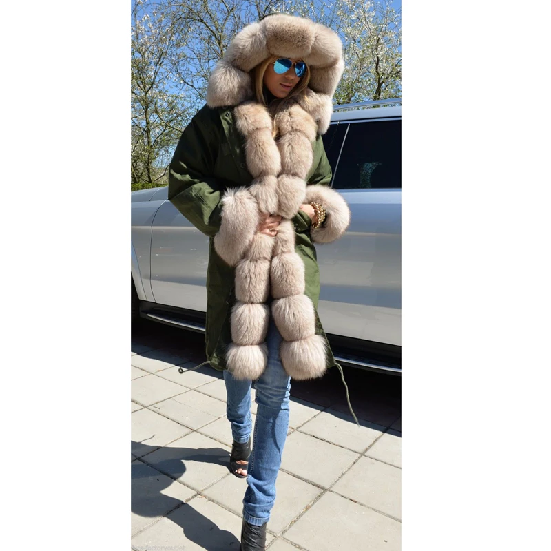 CKMORLS/Модная парка с натуральным мехом длинное пальто цвета хаки меховым
