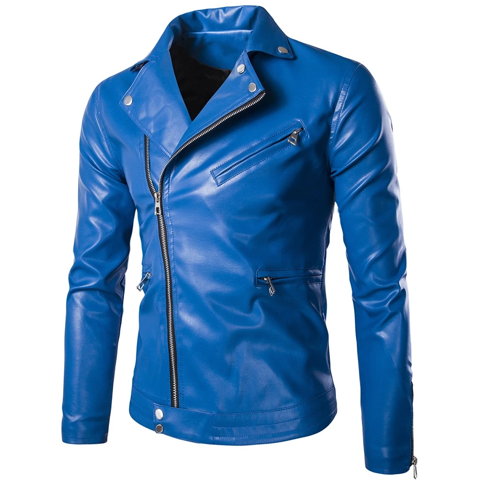 

New Fashion Punk Style Cheap Black Leather Jacket Men Motorcycle Oblique Zipper Men Biker Leather Jacket SIZE XL XXL