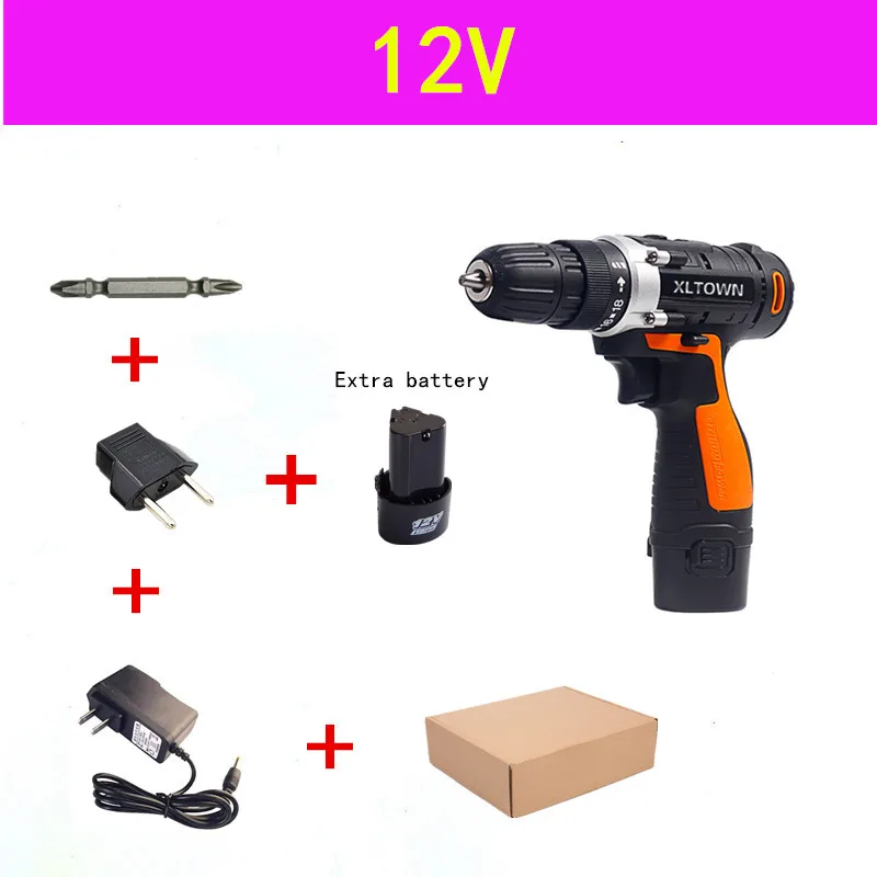 12V A XLTOWN 12/16. 8/21V аккумуляторная электрическая дрель мульти-Функция Перезаряжаемые литий Батарея электрическая отвертка Бытовая електричюеского инструмента - Цвет: 12V A