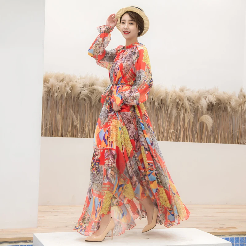 Женское дизайнерское платье макси повседневное длинное 3XL в стиле бохо с длинным