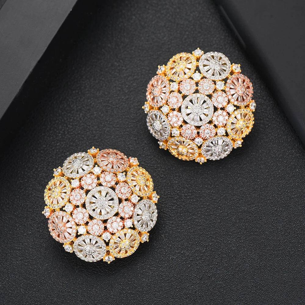SISCATHY Fashion Long Chain Cubic Zirconia Flower Pendant Necklace Stud Earrings Jewelry Set Bridal Wedding Party Gifts | Украшения и