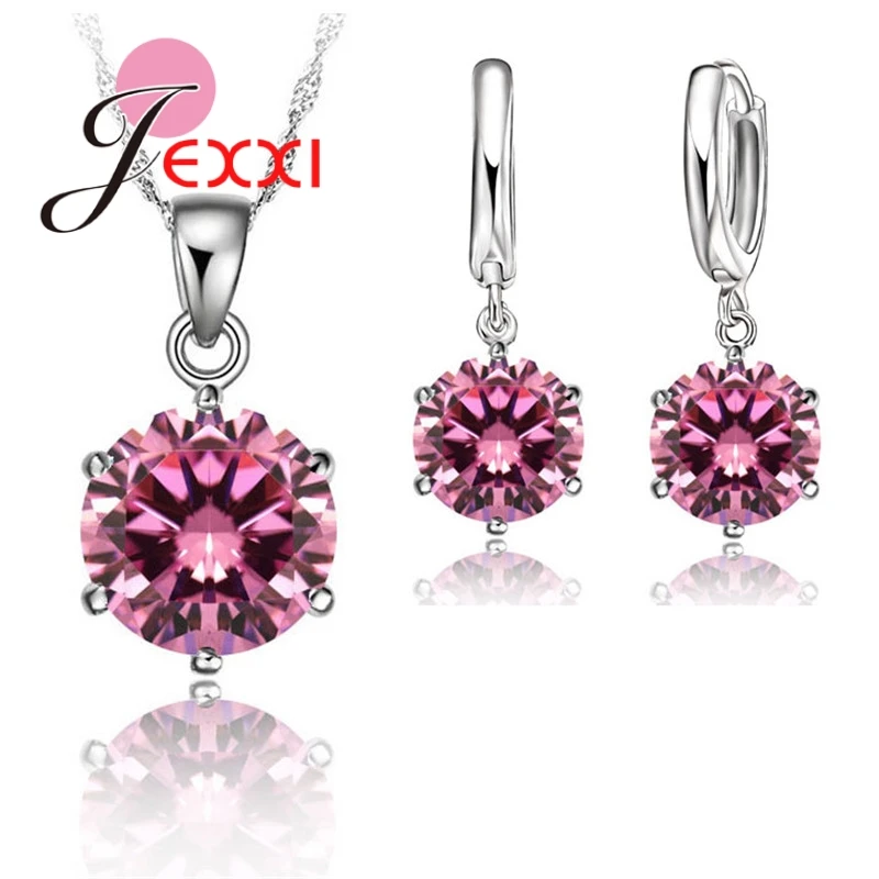 Woman 925 Sterling Silver 8MM Jewelry Sets Cubic Zircon Crystal Lever Back Earrings Pendant Necklace Nice Gifts 8MM Stone free shipping crystal pendant necklace earrings ring cubic zircon trendy party 925 sterling silver jewelry sets women new design