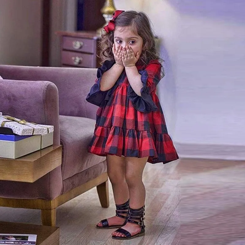 Red Girl Christmas Dress Holiday Party Baby Clothes Princess Plaid Fashion Xmas Kids For Girls | Детская одежда и обувь