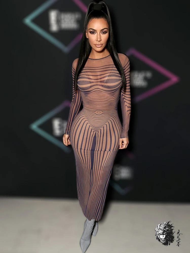 Kim Kardashian peiple's Choice Award платье новое летнее сексуальное волнистое платье открытые сетчатые женские вечерние платья Клубные длинные макси Vestidos