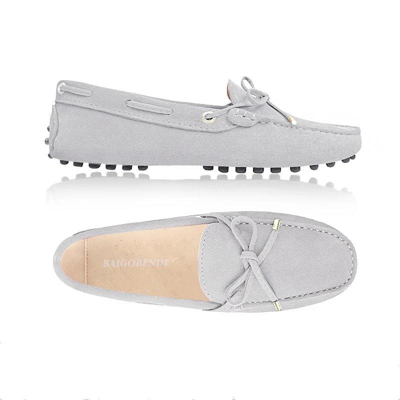 Light Grey Американские размеры 4-9, женские лоферы из коровьей замши на шнуровке для беременных женщин на плоской подошве, 14 цветов, обувь для езды в автомобиле, классические мокасины - Цвет: Light Grey