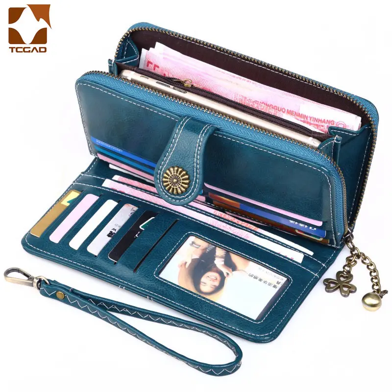 

Wallet female luxury Long Blue Clutch 2019 New Leather purse Woman Zipper Wallets lady Purses Wristle Money Bag Coin Card Holder