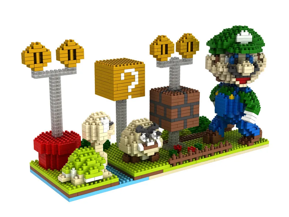 Micro Building blocks Cartoon Mario Model Toy Educational Bricks Anime Auction Figures Luigi Children Toys Kids brinquedos Gifts | Игрушки и