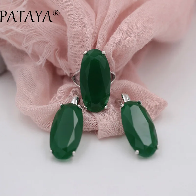 Оригинальный дизайн набор колец PATAYA из настоящего белого золота Овальный