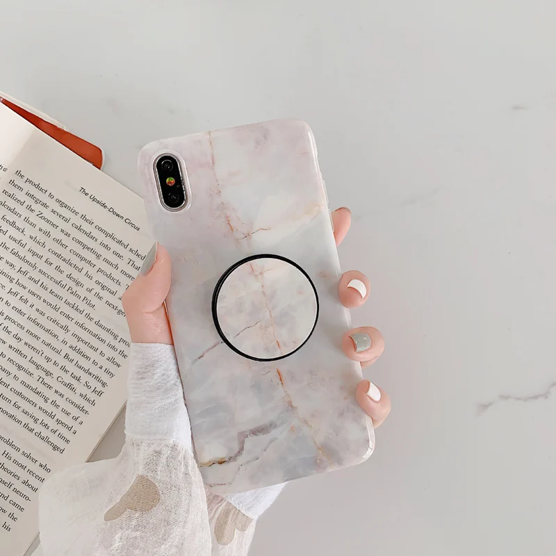 Luxury Milky Marble Grip Holder Silicone Case For iPhone XS XR X Max Soft Cover 8 Plus 7 6 6s Phone Coque | Мобильные телефоны и