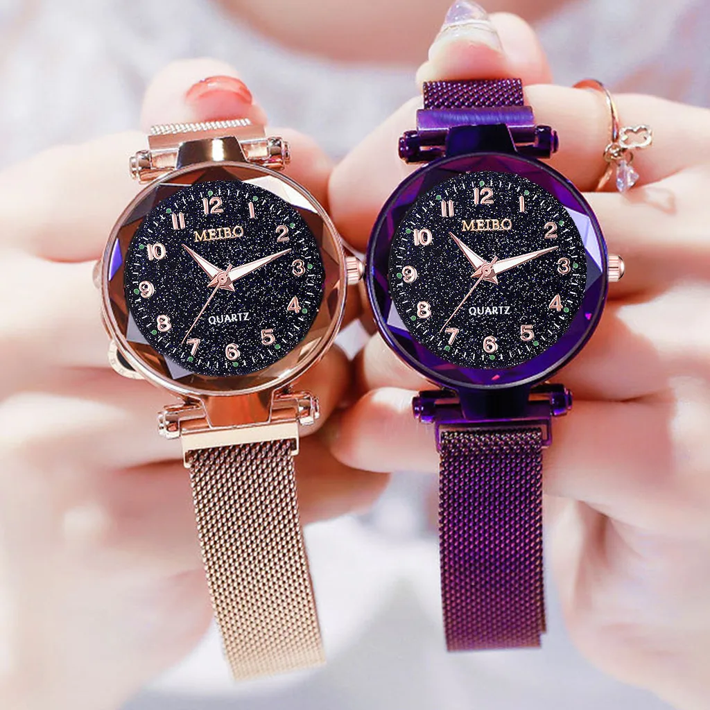 Reloj Mujer модные звездное небо плоская стеклянная кварцевая сетка с магнитной