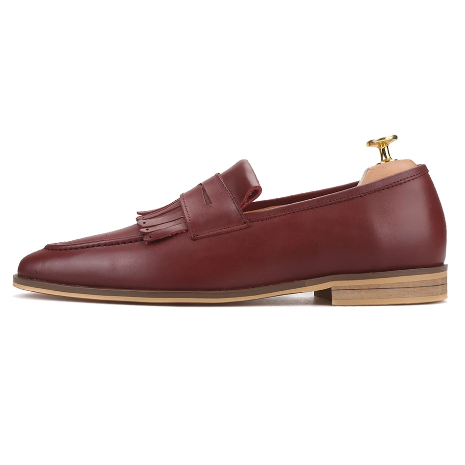 Piergitar 2019 hand-brushed calfskin men leather shoes with fringes wedding and party men's loafers smoking slippers plus size | Обувь