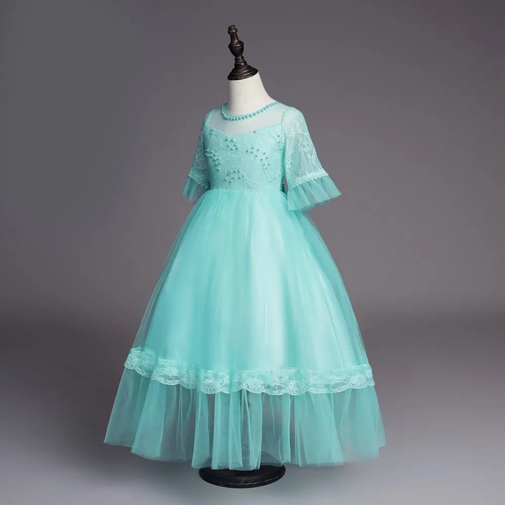 Pearls Appliques Princess Girls Evening Party Dress Children Flower Dresses for Weddings Ball Gown Kids Vintage | Детская одежда и