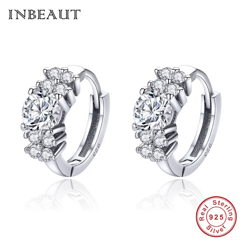 INBEAUT 925 пробы серебряные женские белые и зеленые зрикон круглые серьги-клипс Серебро 925 Оригинальные CZ серьги трендовые ювелирные изделия - Окраска металла: se485-1