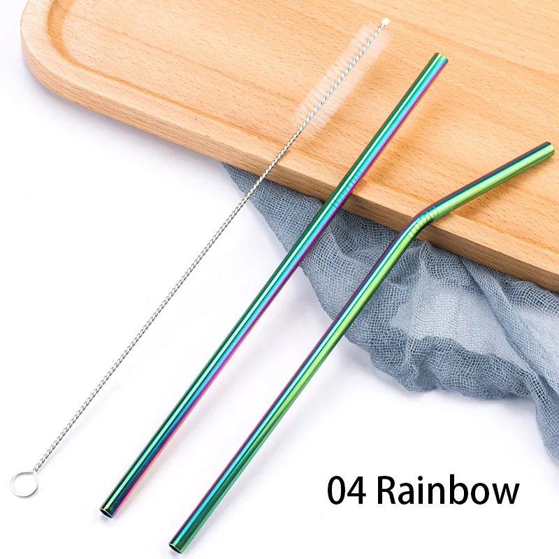 04 Rainbow 304 соломинки из нержавеющей стали пипетки многоразовые, для питья соломы прямо согнуты металлическая соломинка с чистого набор кистей вечерние бар аксессуар - Цвет: 04 Rainbow