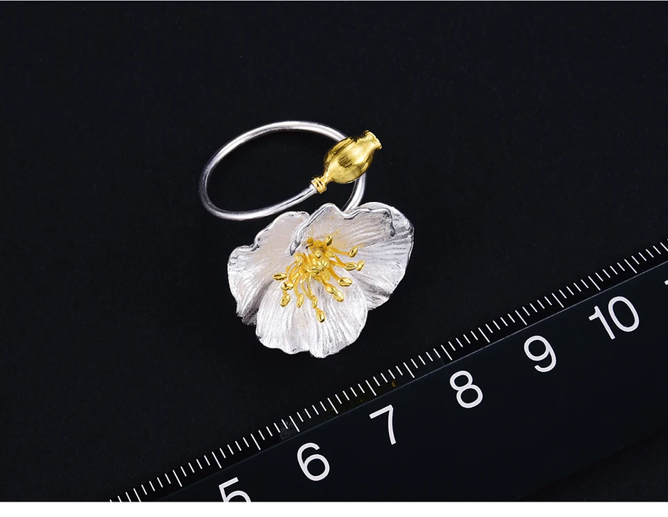 Lotus Fun, настоящее 925 пробы, Серебряное регулируемое кольцо, ручной работы, дизайнерское, хорошее ювелирное изделие, цветущие маки, цветочные кольца для женщин, бижутерия