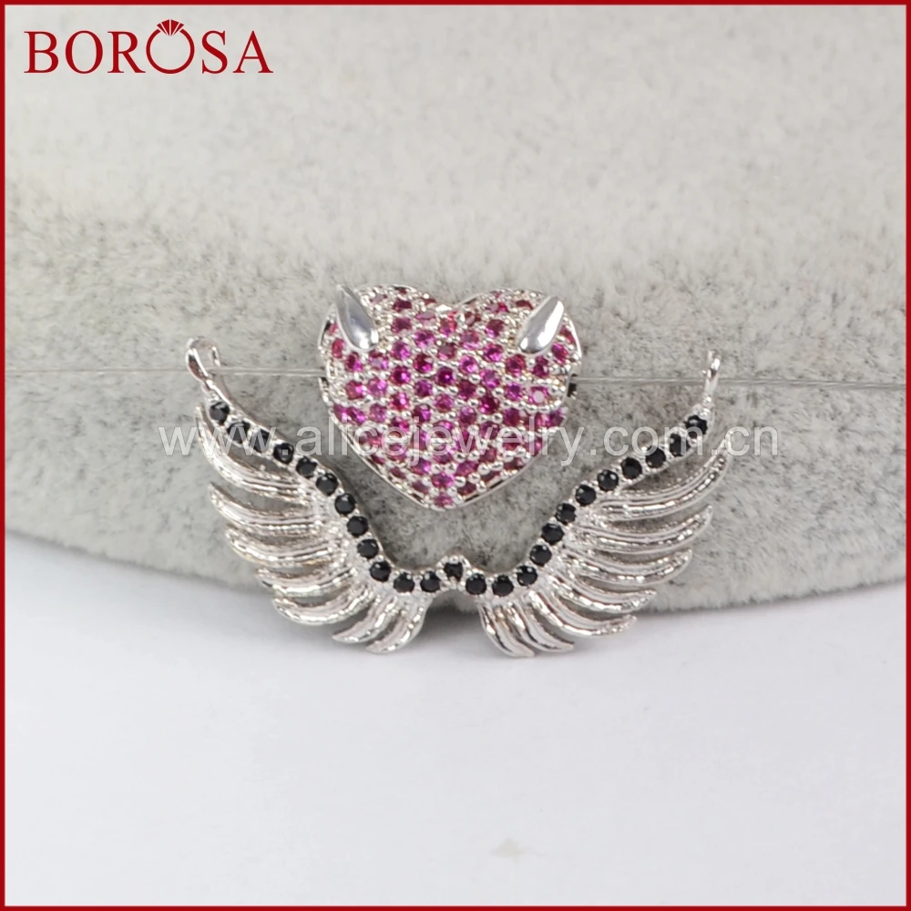 

BOROSA CZ Micro Pave Heart & Wing Jewelry Finding Set,Mix Color Drusy Cubic Zirconia Connector for Women Jewelry WX439